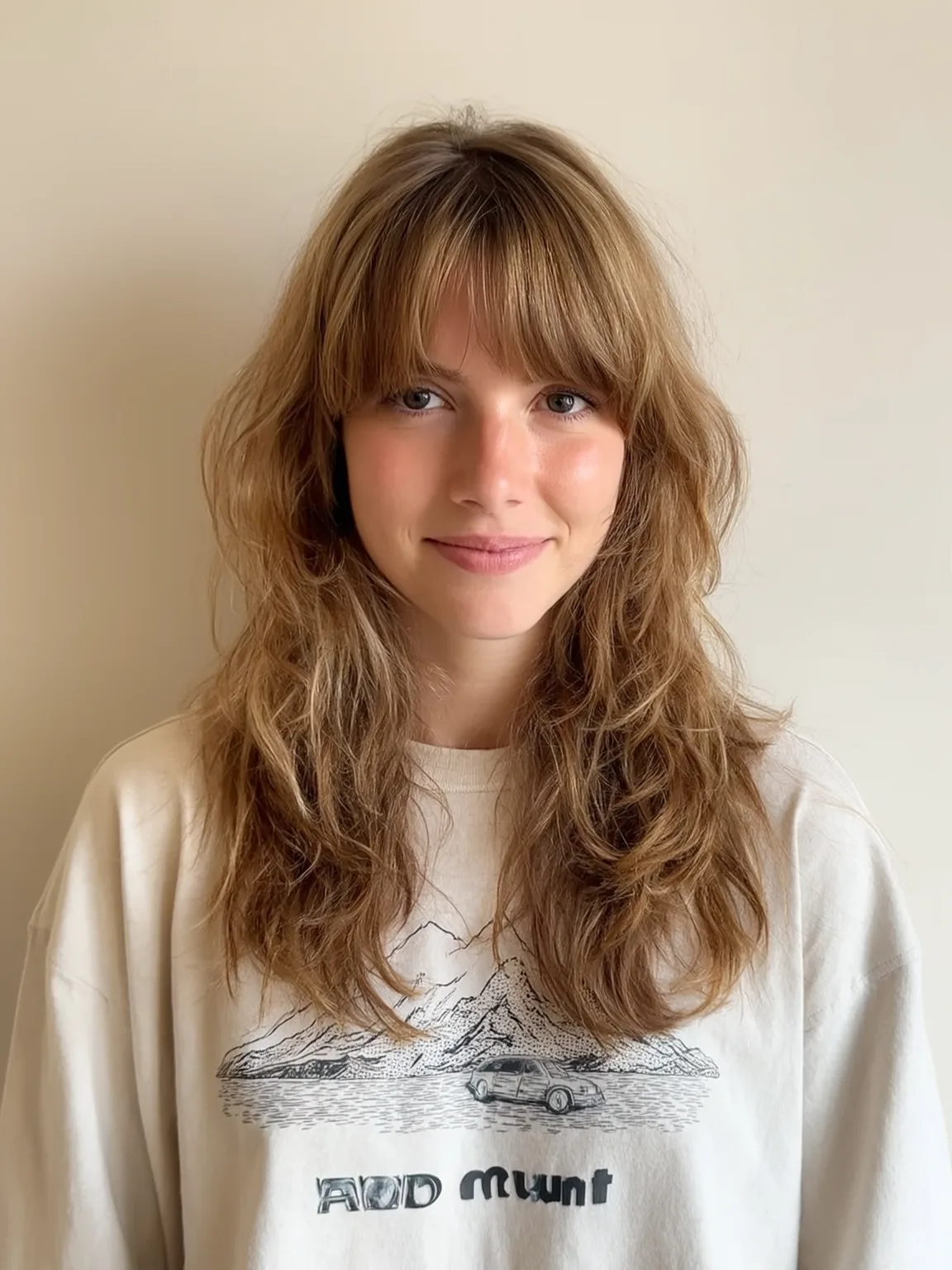 Long Warm Caramel Brown Wavy Layered Shag